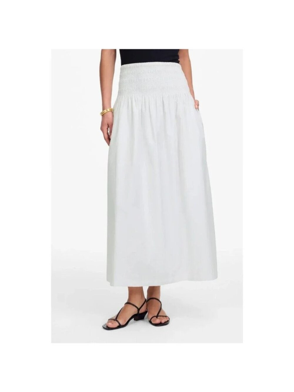 Madewell Smocked-Waist Poplin Midi Skirt White Pull On Cotton Medium NWT